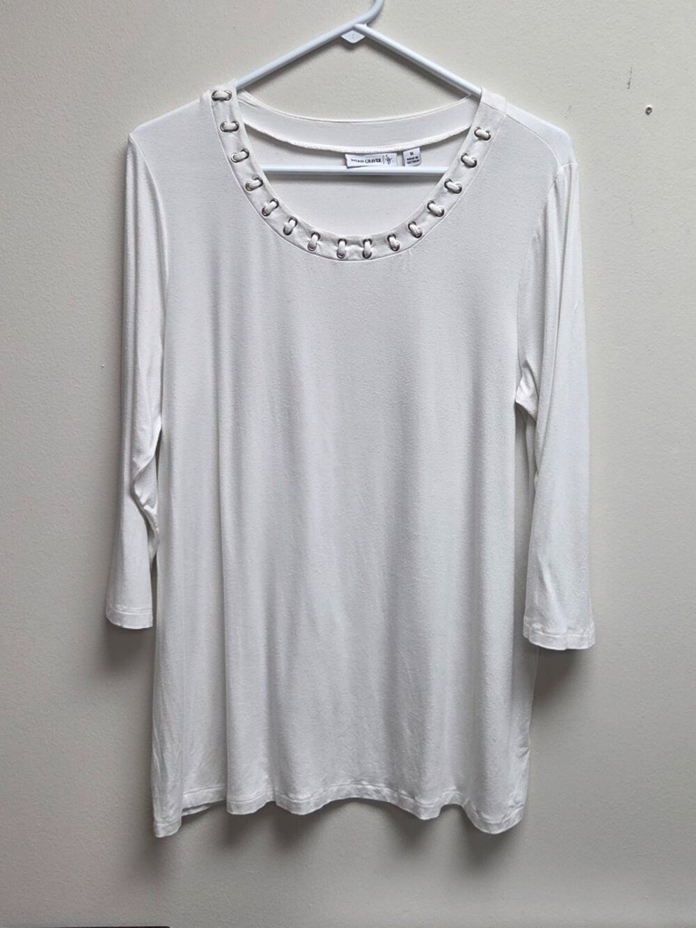 Women's White Susan Graver 3/4 Sleeve Top – Size Medium